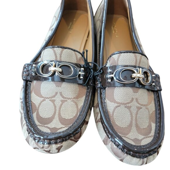 Coach Fortunata CC Metal & Brown Signature Logo Jacquard Flat/Loafers - Picture 3 of 11